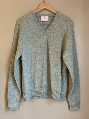 Jantzen Sweater Mens Large Green Knit V Neck Wool Blend? Large 70’s 80’s